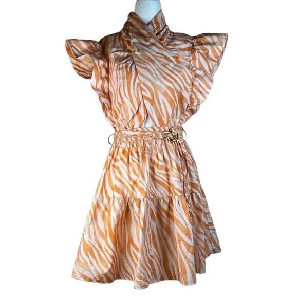 Derek Lam Collective Orange Zebra Cutout Mini Dress size 38 / US 2 MSRP $425 - Picture 6 of 11